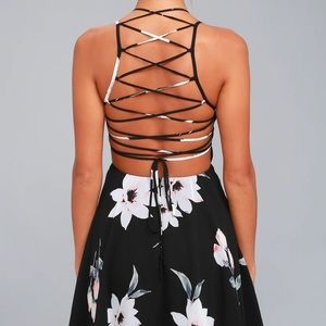 Purple Lulu’s Good Deeds Lace Up Skater Dress